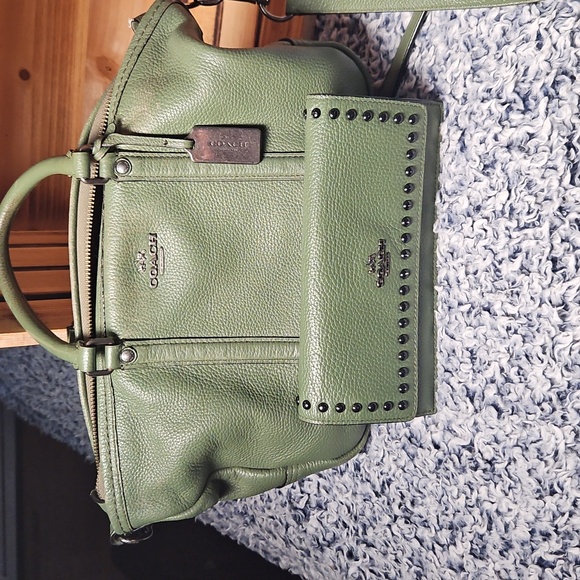 Coach Handbags - Coach Olive Green Leather Satchel With Wallet 2 For One